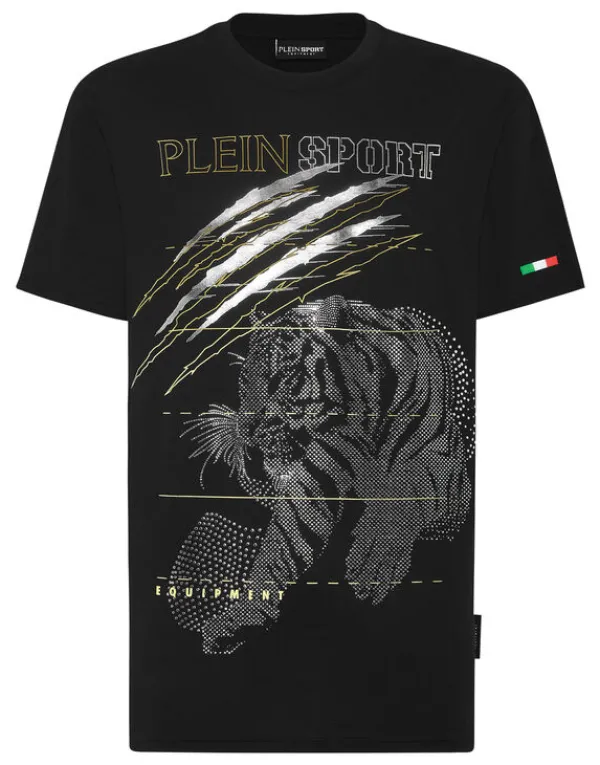 Philipp Plein Cotton Dotted Lamina T-shirt Round Neck SS Tiger black/silver Hot