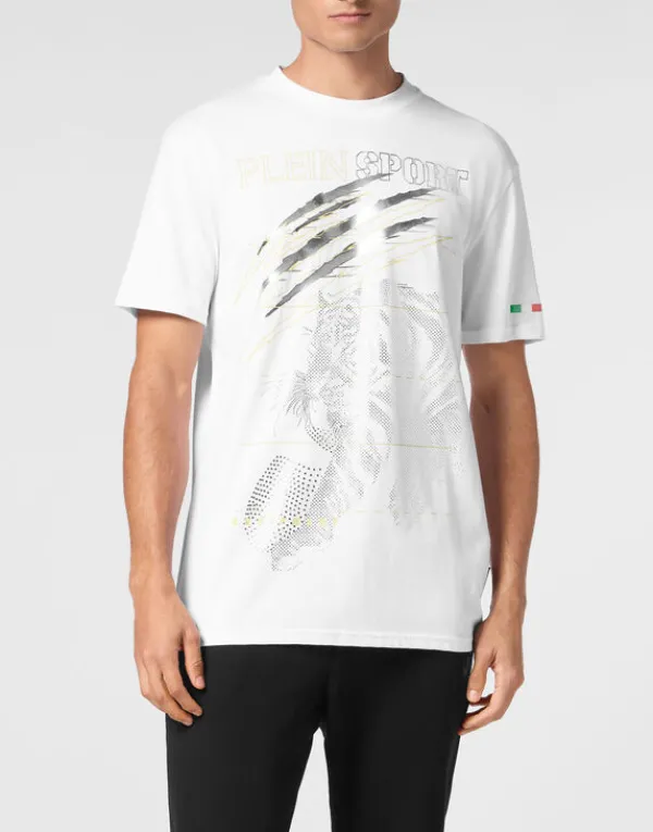 Philipp Plein Cotton Dotted Lamina T-shirt Round Neck SS Tiger white/lightgold Hot