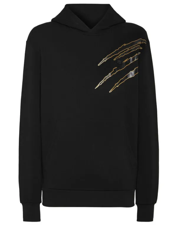 Philipp Plein Cotton Hoodie Sweatshirt LS Lamina Scratch black/lightgold Fashion
