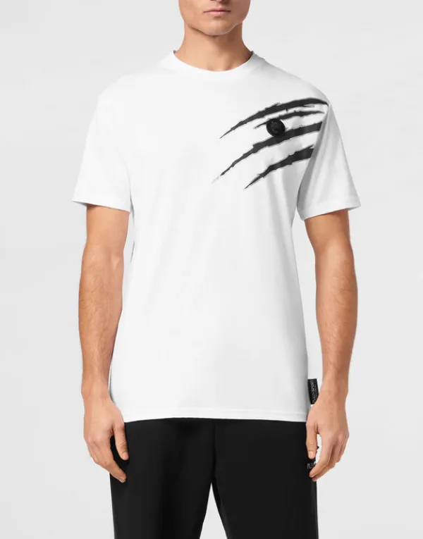 Philipp Plein Cotton T-shirt Round Neck SS Lamina Scratch white/silver Sale