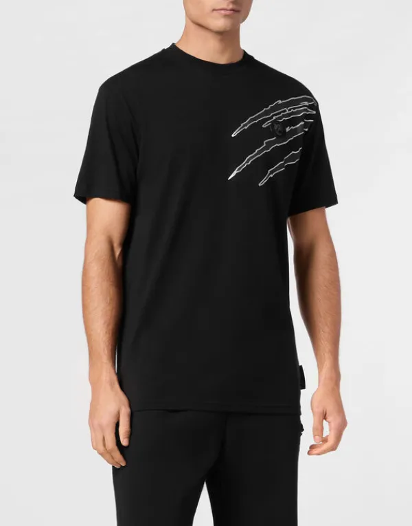 Philipp Plein Cotton T-shirt Round Neck SS Lamina Scratch black/silver Fashion