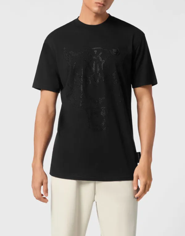 Philipp Plein Cotton T-shirt Round Neck SS  Lamina Tiger black Fashion