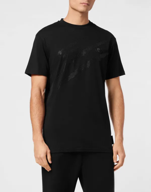 Philipp Plein Cotton T-shirt Round Neck SS Lamina Scratch black Outlet