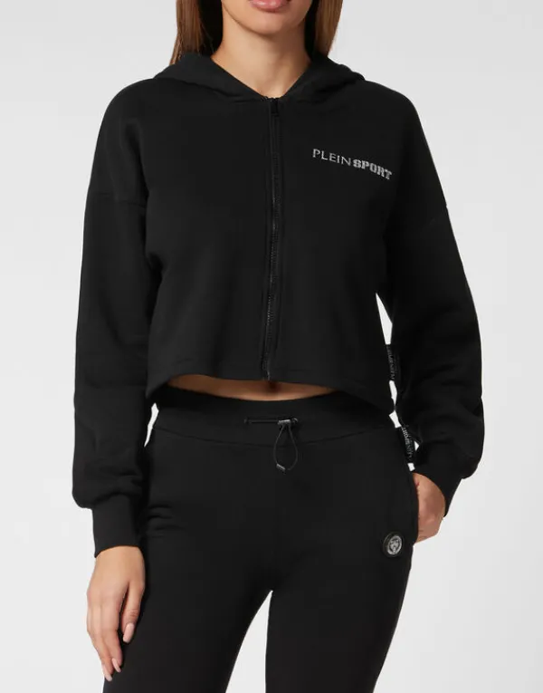 Philipp Plein Cropped Hoodie Sweatjacket Scratch black Best