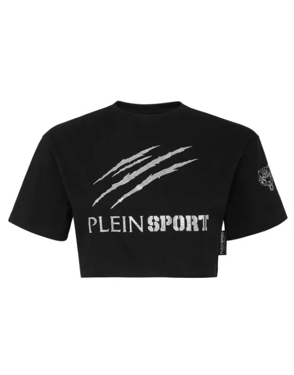 Philipp Plein Cropped T-shirt Round Neck Scratch black Online