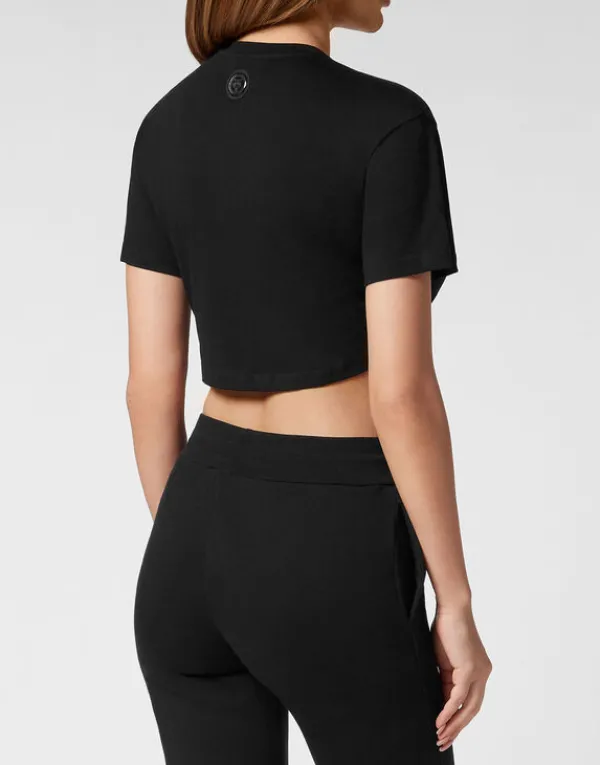 cropped_tshirt_round_neck_2.webp Philipp Plein Cropped T-shirt Round Neck Scratch black Online