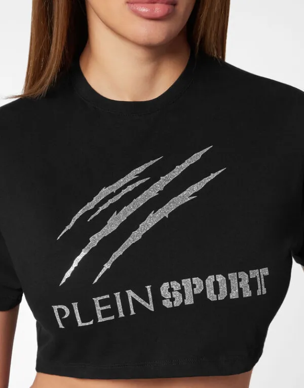 cropped_tshirt_round_neck_4.webp Philipp Plein Cropped T-shirt Round Neck Scratch black Online