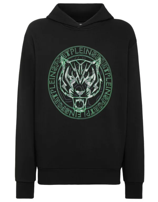 Philipp Plein Hoodie Sweatshirt Tiger black+greenfluo Outlet