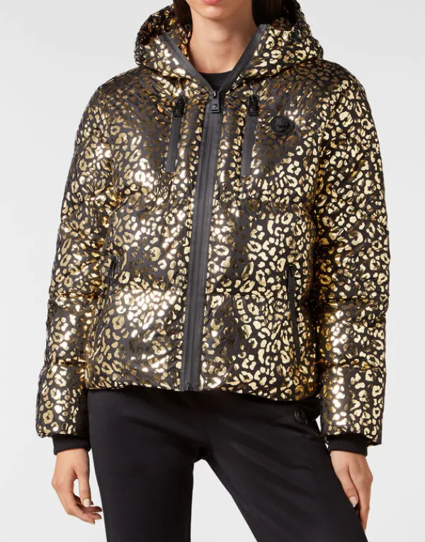 Philipp Plein Nylon Puffer Jacket Leopard gold Outlet