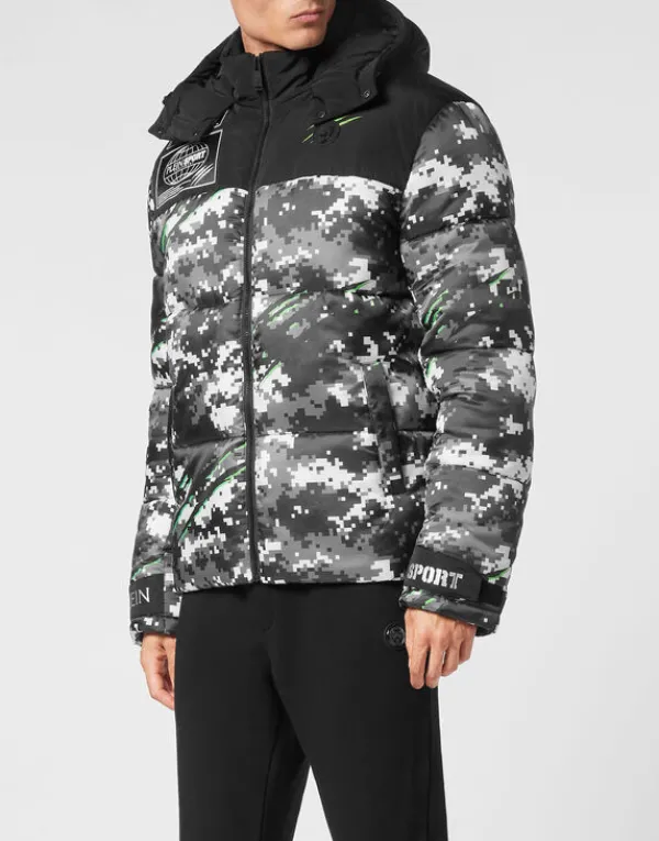 Philipp Plein Nylon Puffer Jacket Pixel black Clearance