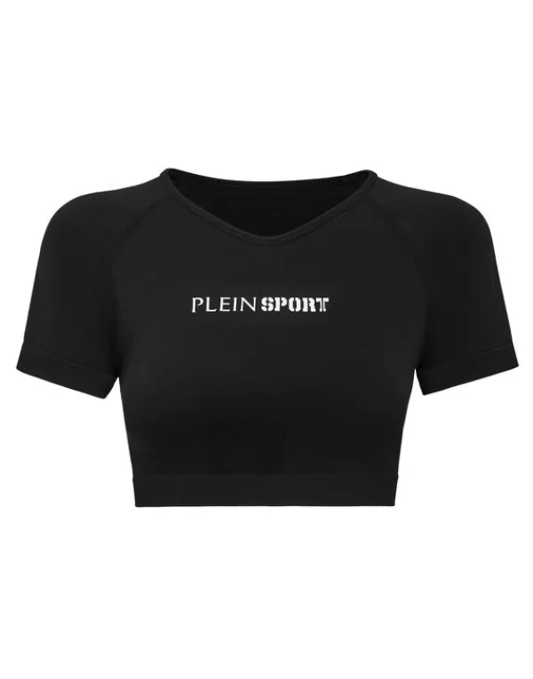 Philipp Plein Seamless Cropped T-shirt V-Neck SS Logo black Outlet