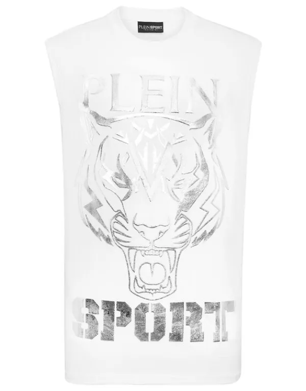 Philipp Plein Sleeveless T-shirt Round Neck SS Tiger white/silver Online