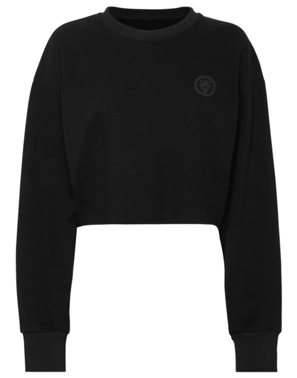 Philipp Plein Sponge Cropped Sweatshirt Round Neck LS black New