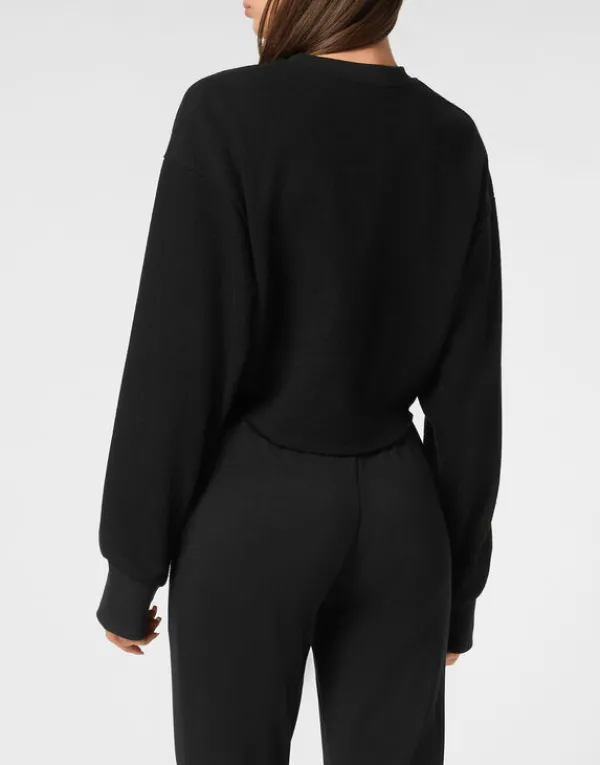 sponge_cropped_sweatshirt_2.webp Philipp Plein Sponge Cropped Sweatshirt Round Neck LS black New