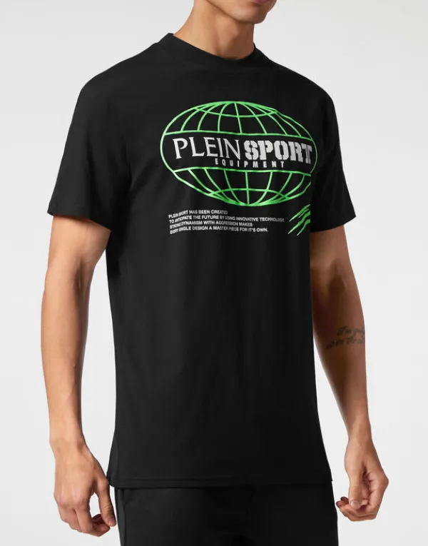 Philipp Plein T-shirt Round Neck SS Global Express Edition black+greenfluo Sale