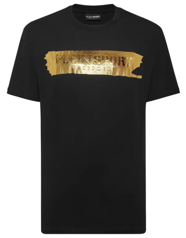 Philipp Plein T-shirt Round Neck SS Silver Brush black/lightgold Outlet