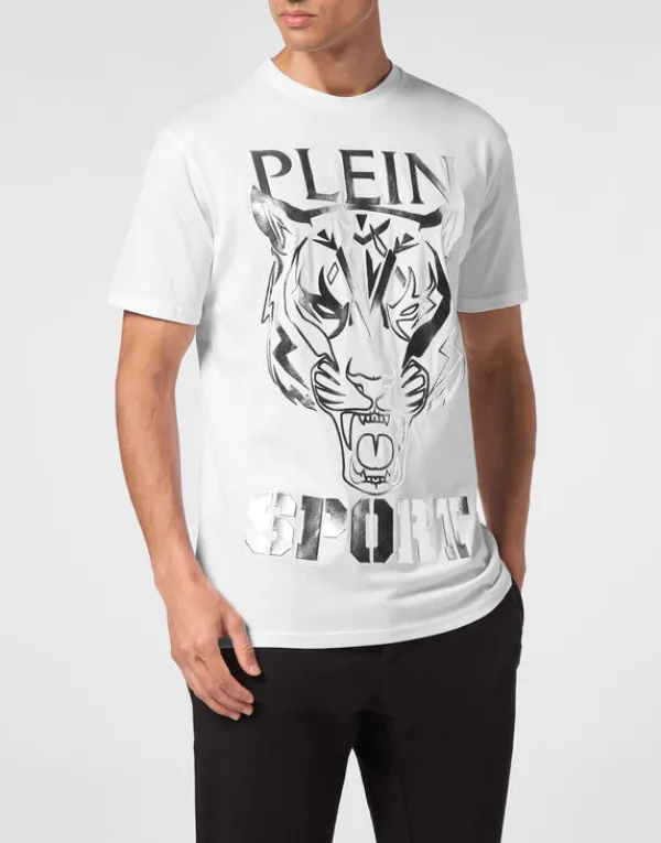 Philipp Plein T-shirt Round Neck SS Tiger white/silver New
